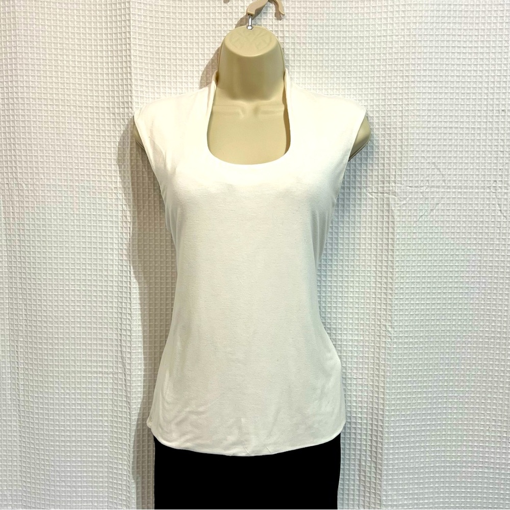 Grace cream cap sleeve/ sleeveless high collar blouse top, medium